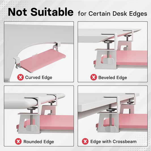 BONTEC KMT01 Under Desk Keyboard Tray, Pull-Out Keyboard & Mouse Platform with C-Clamp, 25.6 x 11.8 in Space-Saving Ergonomic Slide-Out Drawer, Pink