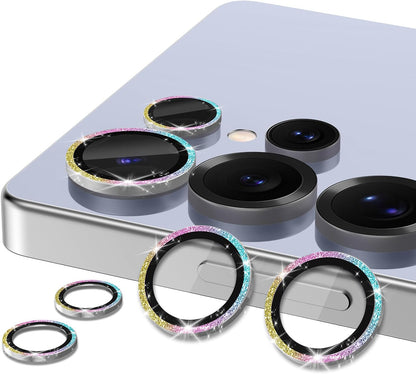 for Samsung Galaxy S25 Ultra Camera Lens Protector, Individual Metal Ring Tempered Glass Lens Cover, [Strong Adsorption] Scratch Resistant Ultra-Thin HD Clear Lens Cover,1 Set-Colorful Sparkly