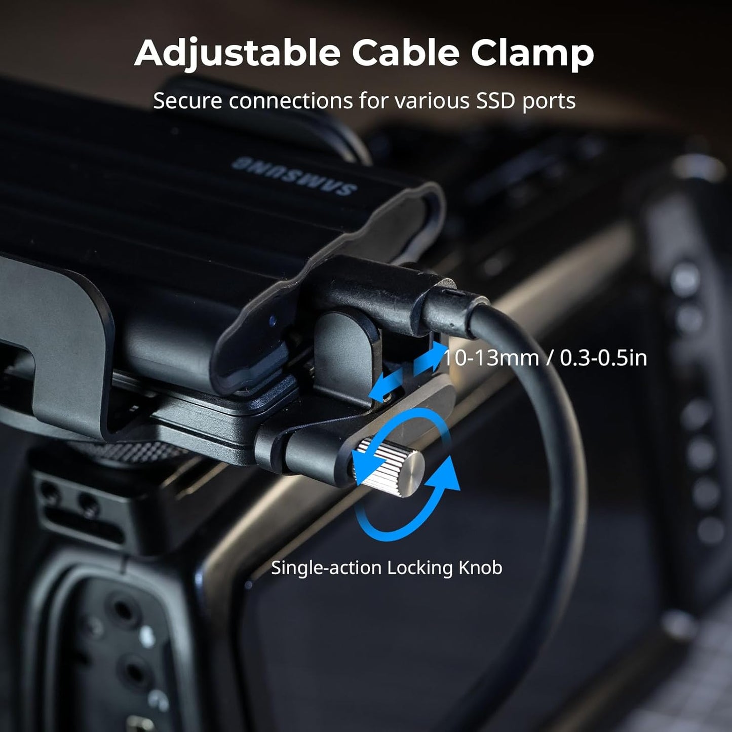 SMALLRIG Universal SSD Holder for MagSafe, with Cold Shoe & Cable Clamp, 40-60mm Wide Clamping, SSD Mount Bracket for Samsung T5 T7 SSD, for SanDisk SSD, for Camera Cage, for iPhone 17/16/15/14-5196