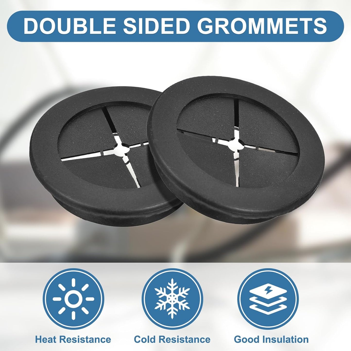 uxcell 4Pcs Cable Cord Grommet, 2"(50mm) Rubber Desk Grommets Wire Pass Through Hole Cover with Marked Cable Ties for Home Office Cable Wire Protection, Black