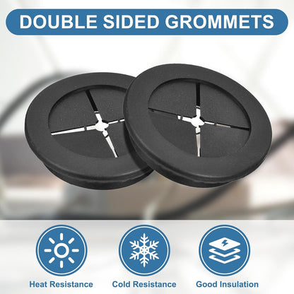 uxcell 4Pcs Cable Cord Grommet, 2"(50mm) Rubber Desk Grommets Wire Pass Through Hole Cover with Marked Cable Ties for Home Office Cable Wire Protection, Black