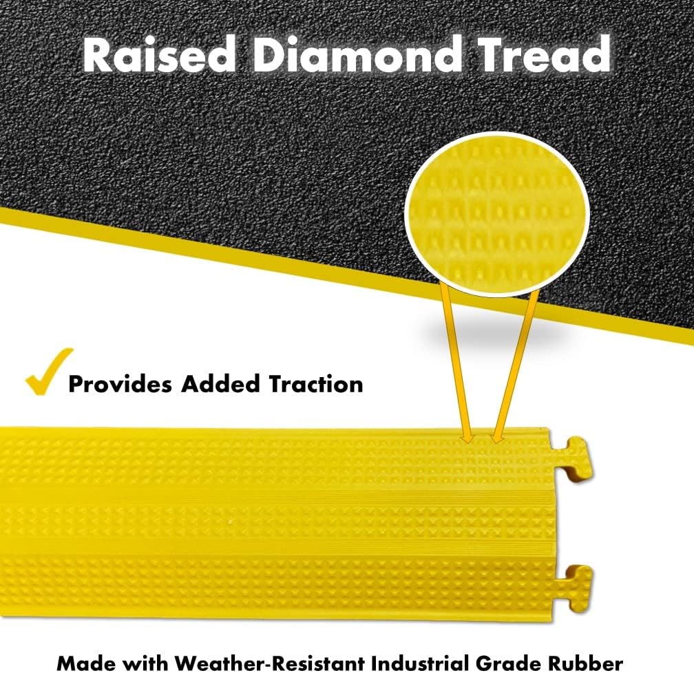 Kable Kontrol Drop Over Floor Cord Cover – 60” Inch Long 1 Channel Cable or Wire Protector – Rubber Ramp for Indoor and Outdoor Use – Yellow