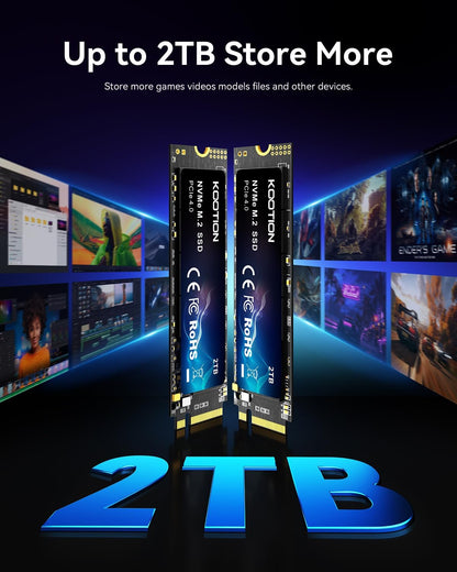 KOOTION 2TB NVMe Internal SSD PCIe 4.0, M.2 2280 NVMe Gen 4 Internal Solid State Drive Up to 5000MB/s, Storage Memory for PC