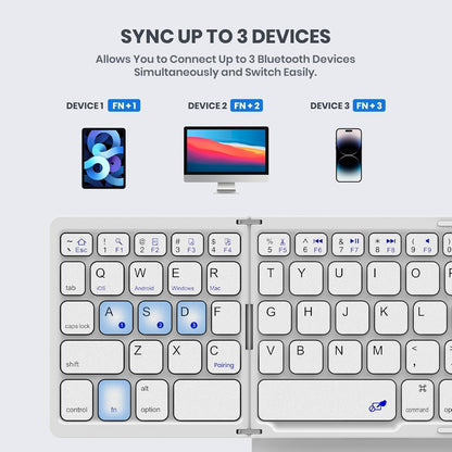 Foldable Bluetooth Keyboard, Portable Full Size Folding Keyboard with Large Touchpad, Numeric Keypad, PU Leather, Wireless Travel Keyboard for Windows Android Mac(White)