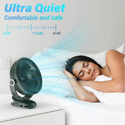 12000mAh Clip on Fan 30H Longest Runtime, 8in Portable Fan Rechargeable, Ultra Quiet with Heavy-Duty Clamp, USB Desk Fans for Golf Cart,Office Desk, Treadmill, Camping, Bedroom