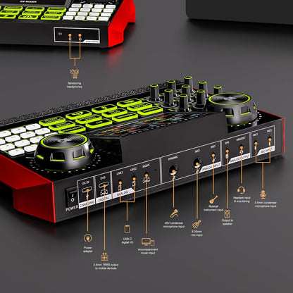 podcast microphone bundle, Live Sound Card with Audio Interface, All-in-One Audio Mixer with Voice Changer, Condenser Microphone for Live Streaming, Singing, Gaming, and Content Creation.