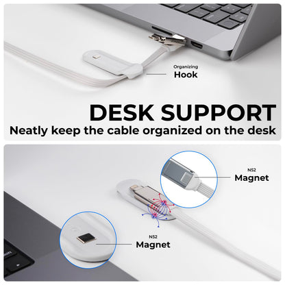 Rolling Square inCharge XL 6-in-1 Multi Charging Cable, Portable USB and USB-C Cable with 100W Ultra-Fast Charging Power, 10 Ft/3m, Glacier White