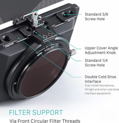 Tilta Mini Matte Box | 15mm Rod Adapter & 4 Lens Adapters | Lightweight | Filter Support | Top Flag | Dual Cold Shoe Mount | Designed for Mirrorless, DSLR | MB-T15