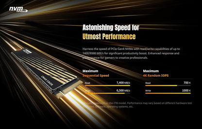 KLEVV CRAS C925 500GB M.2 2280 NVMe PCIe Gen4x4 Internal Gaming SSD with Aluminium Heatsink, Compatible with PS5, up to 7400MB/s (K500GM2SP0-C9T)