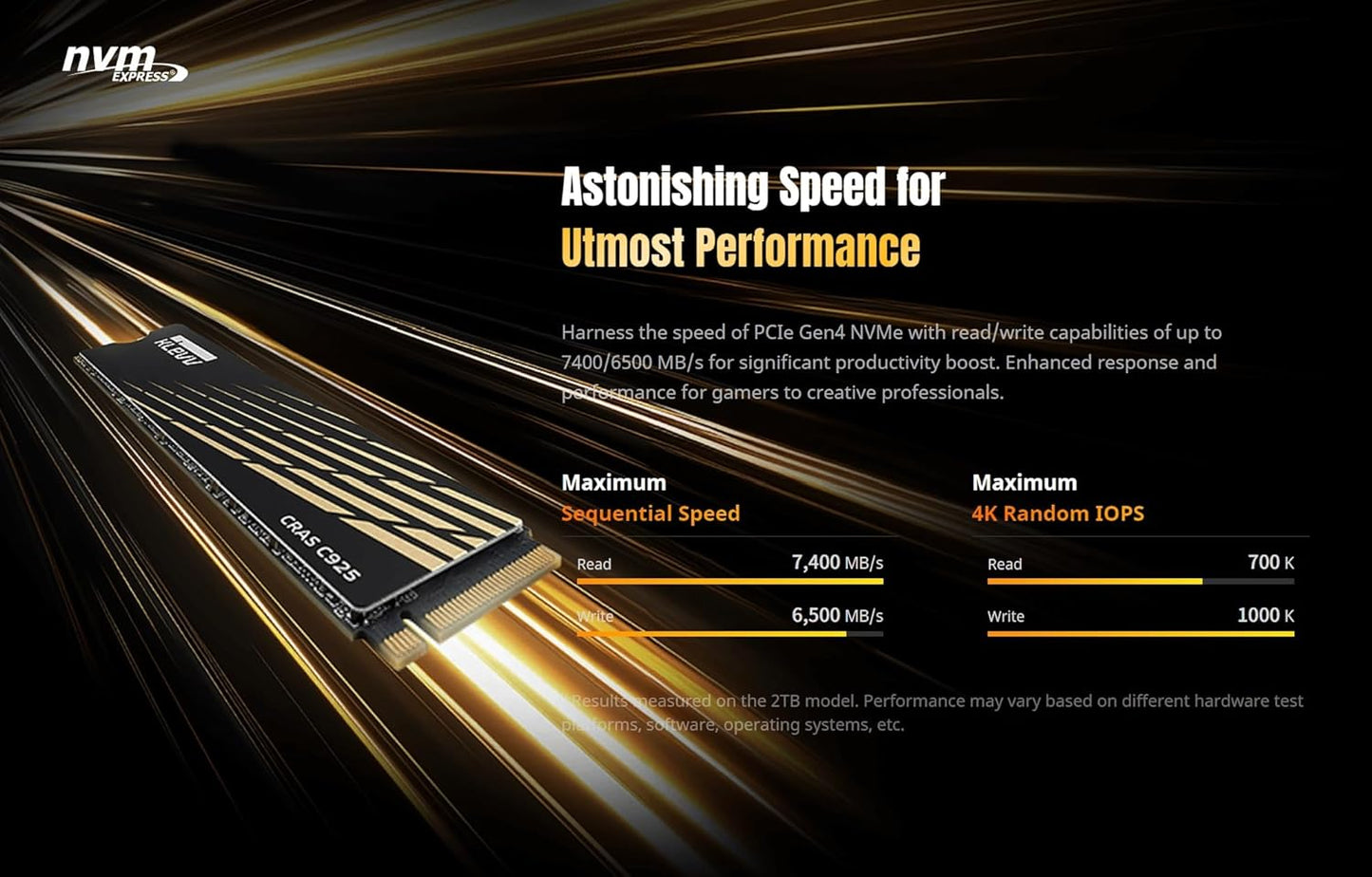 KLEVV CRAS C925 1TB M.2 2280 NVMe PCIe Gen4x4 Internal Gaming SSD with Aluminium Heatsink, Compatible with PS5, up to 7400MB/s (K01TBM2SP0-C9T)