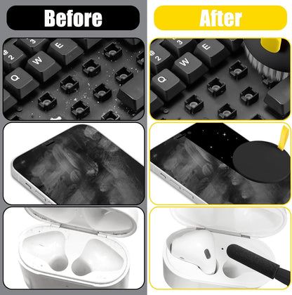 walrfid 2pcs Computer Keyboard Cleaner Kit, Laptop Screen Cleaning Spray for iPhone AirPod Phone MacBook iPad, 20-in-1 Electronic Clean Brush Tool for Earbud iPod Monitor TV Earphone Camera, Black