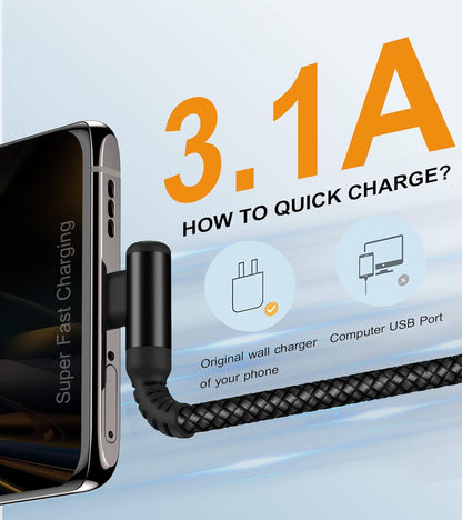 sweguard USB Type C Charger Cable Right Angle [2-Pack,10FT] iPhone 16 Charger Nylon Braided Cord for iPhone 15 16 Pro Max Samsung Galaxy S25 S24 S23 S22 S21 S20 S10 S9 Note A15 A55 Flip Pixel LG Moto