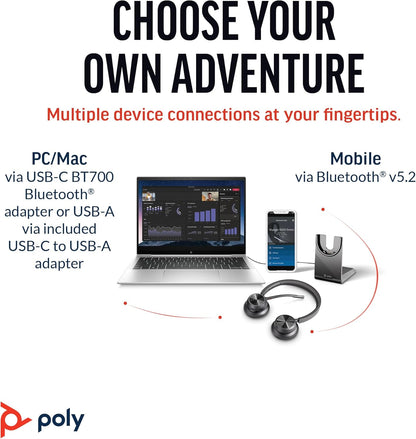 Poly Voyager 4320 UC Wireless Headset & Charge Stand (Plantronics) - Stereo Headphones w/Noise-Canceling Boom Mic - Connect PC/Mac/Mobile via Bluetooth - Works w/Teams, Zoom, & More - Amazon Exclusive