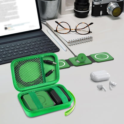 Travel Case for UCOMX for Nano/for Rtops/for Hicober/for Iseyyox 3 in 1 Wireless Charger, Foldable Magnetic Charging Station Storage Holder Bag for Fast Charge Pad Cable and Adapter, Green-Box Only