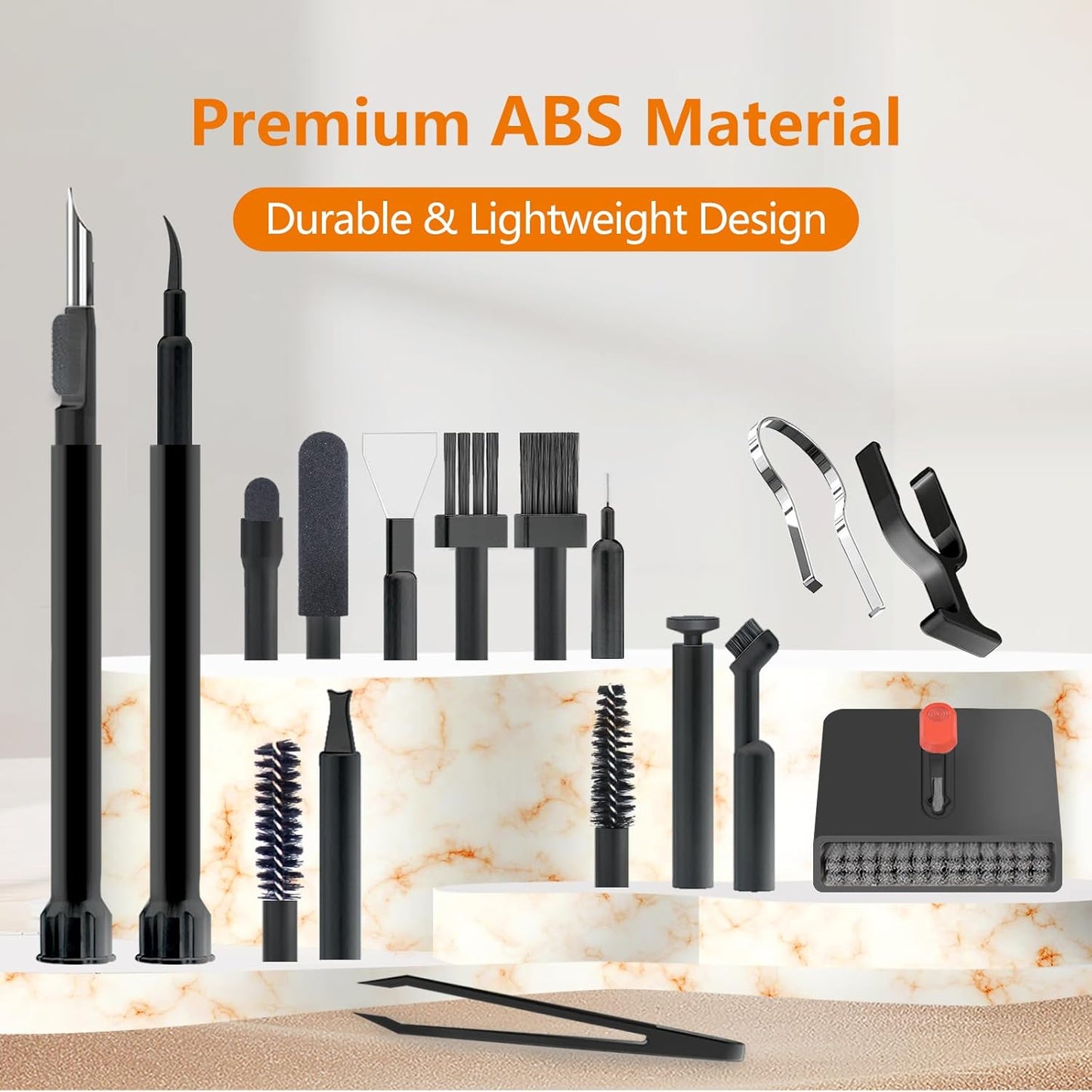 Cell Phone Cleaning Kit, iPhone Cleaning Kit for Charging Port Cleaner Keyboard Cleaning Kit for Airpods/Android/USB C/Earbuds/Laptop/iPad/Camera Lens with Stylus Pen, SIM Tool, Screen Brush(Black)