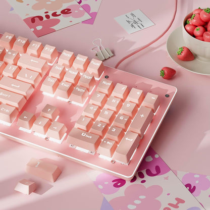EWEADN TK100 Typewriter Keyboard Wired Mechanical Keyboard, 104 Keys Aesthetic Typewriter Keyboards with White Backlit, Anti-Ghosting, Blue Switch Wired Cute Keyboards-Pink