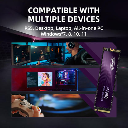 FN950 1TB NVMe SSD M.2 2280 PCIe Gen4x4, Up to 5000MB/s, Internal Solid State Drive, Configure SLC Cache, Storage and Memory Expansion for PS5 Laptop Desktop