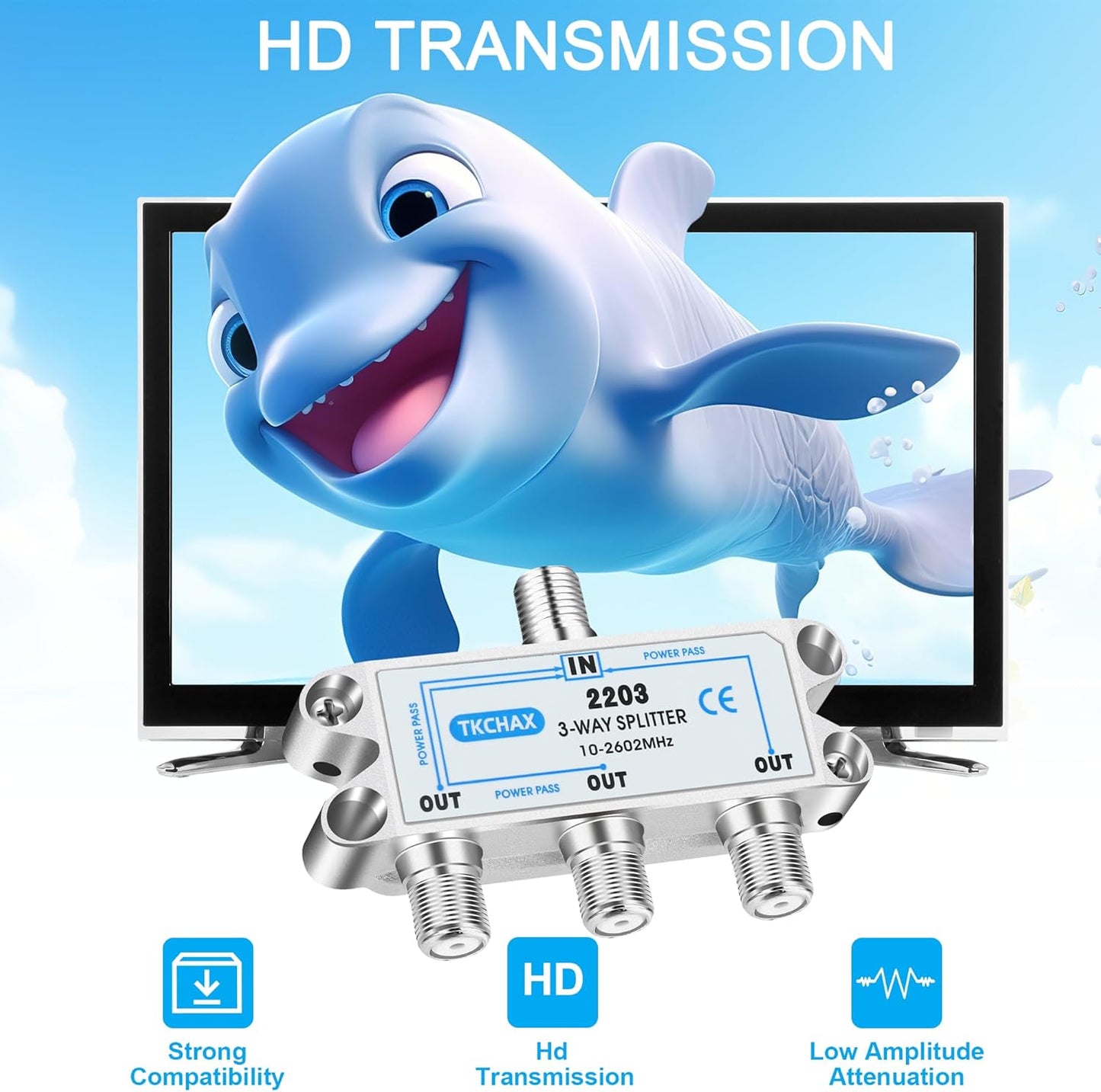 3 Way Coaxial Cable Splitter,Support 10-2602MHz, RG6 Compatible, Nickel-Plated for Cable Splitter,Work with CATV, Satellite TV,Antenna System and MoCA Configurations