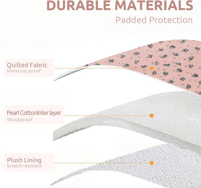 Puffy Laptop Sleeve 13-15.6 Inch Cute Quilted Laptop Protective Case Padded Floral Computer Sleeve for MacBook (A-Dark Pink, 15 Inch)