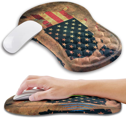 Ergonomic Mouse Pad Wrist Support with Memory Foam Massage Bulge, Carpal Tunnel Pain Relief Mousepad Wrist Rest for Mouse(12x8 inch, USA Flag Map)