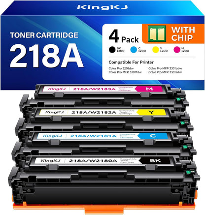 218A Toner Cartridges Set with chip 4-Pack 3301fdw Replacement for HP 218A W2180A W2181A W2182A W2183A 218X W2180X Black Compatible with HP Color Laserjet Pro MFP 3301cdw 3301sdw 3201dw Printers Ink