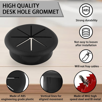 2-3/8IN(60mm) Desk Grommet, 13 Pieces Wire Grommet, Desk Hole Cover for Cables with Hole Saw,Plastic Cable Cord Wire Hole Cover for Desk, Table,Cabinet,Countertop and Other Furniture(Black)