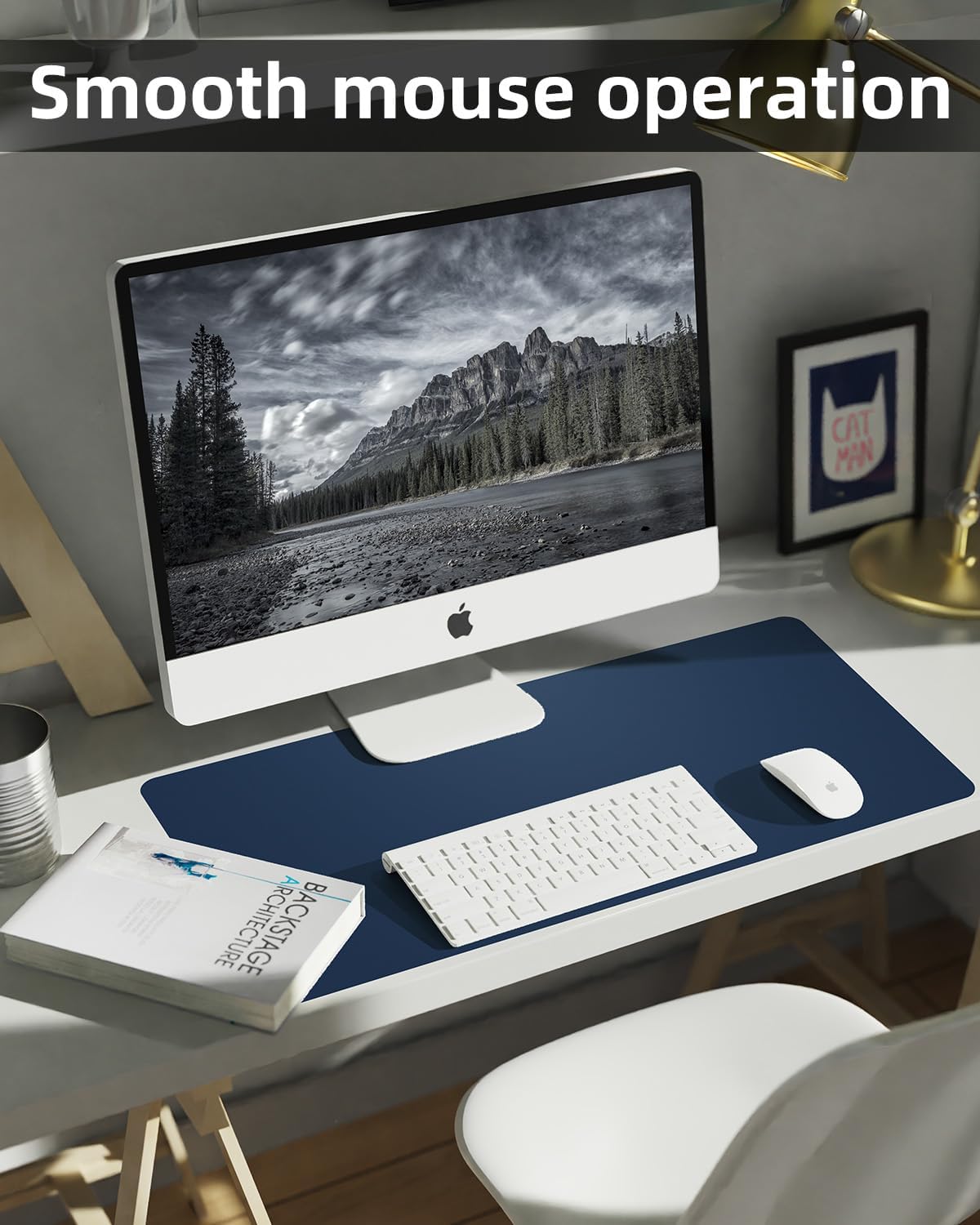 Leather Desk Protector, Non-Slip PU Laptop Mat for Office/Home - Waterproof Writing Pad (31.5"x15.7", Midnight Blue)