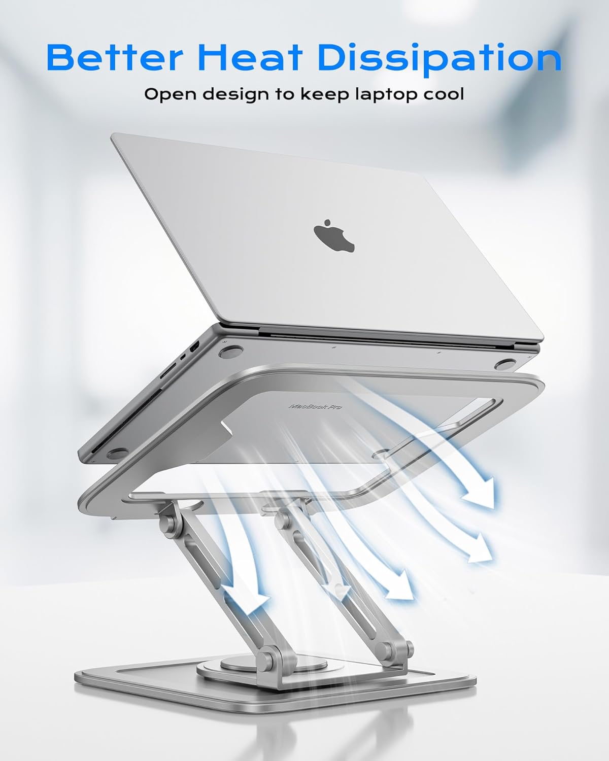 Adjustable Laptop Stand, Computer Stand with 360 Rotating Base, Ergonomic Laptop Riser Mount for Desk Foldable Protable Computer Desk Fits with MacBook Pro Air (10-16") - White