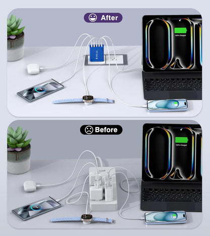 50W USB C Fast Charger Cube,2 Pack PD+QC Charging Block Power Adapter 5 Port Wall Mount Plug for iPhone 16 15 14 13 12, Motorola, LG, Google Pixel 6a/6 Pro/6/5a/5/4/4A Box Brick (Dark Blue)