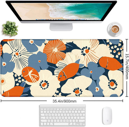 Cute Anime Flower Mouse Pad, Women's Office Desk Accessory Decoration, Expanded Mouse Pad 35.4 x 15.7 x 0.12 Inch Sewn Edge Non Slip Rubber Base