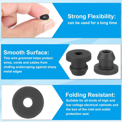 PATIKIL 6mm / 1/4 Inch Drill Hole,1/8 Inch ID Rubber Grommets, 15Pcs Top Hat Grommet for Wiring Eyelet Ring Gasket Automotive Firewall Cable Hole Plugs Wires Protection, Black