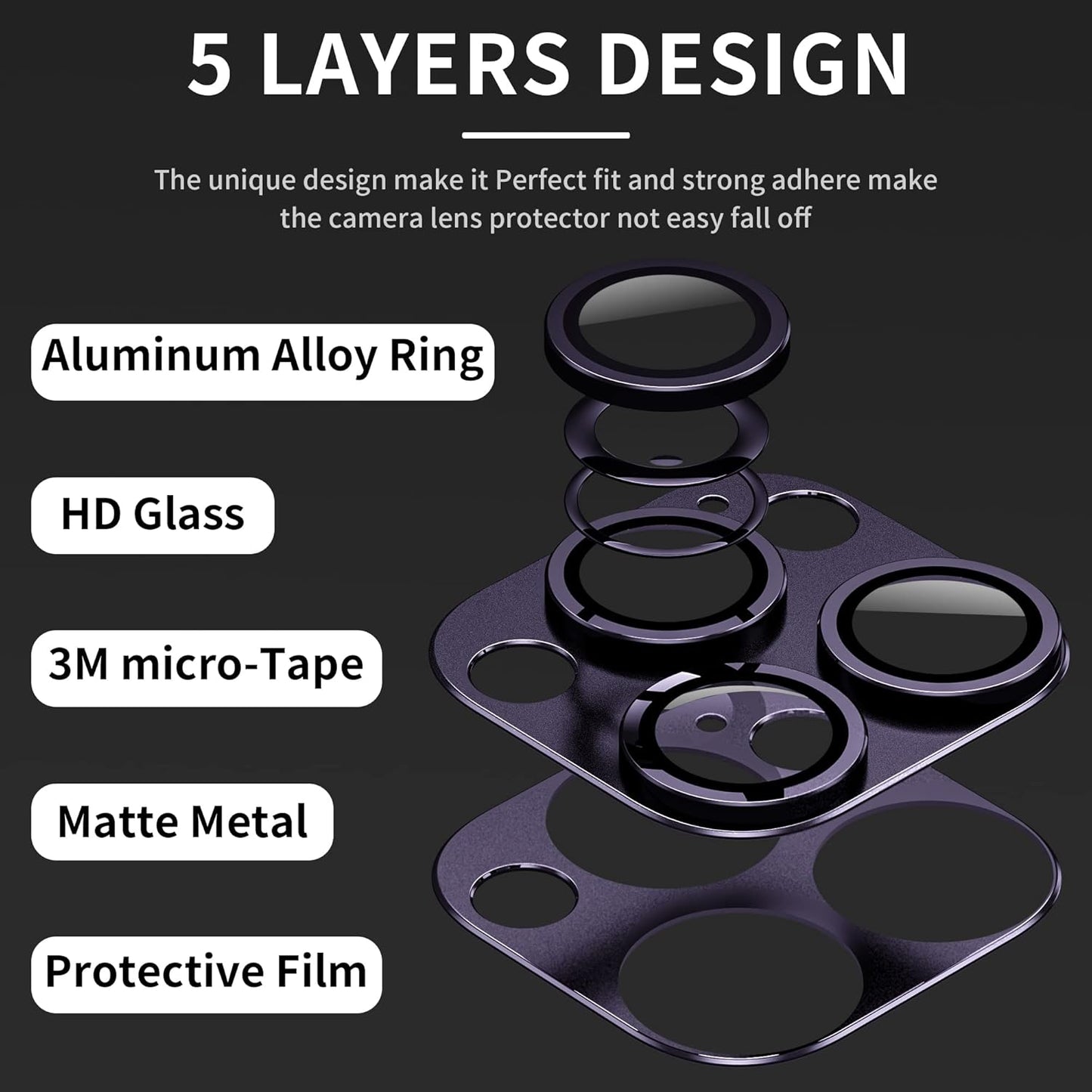 Camera Lens Protector for iPhone 14 Pro/iPhone 14 Pro Max, Alloy Metal Camera Cover with Tempered Glass Screen Protector Accessories,Case Friendly,Scratch Resistant,Easy to Install -Purple