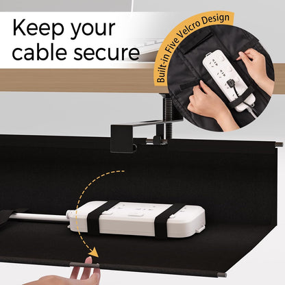 Under Desk Cable Management Tray 39.7" - No Drill Computer Wire Organizer Cable Tray, Cord Hider Clamp Mount with 16X Cable Ties PC Cables Management Cord Holder for Office/Home (Upgrade Fabric,Black)
