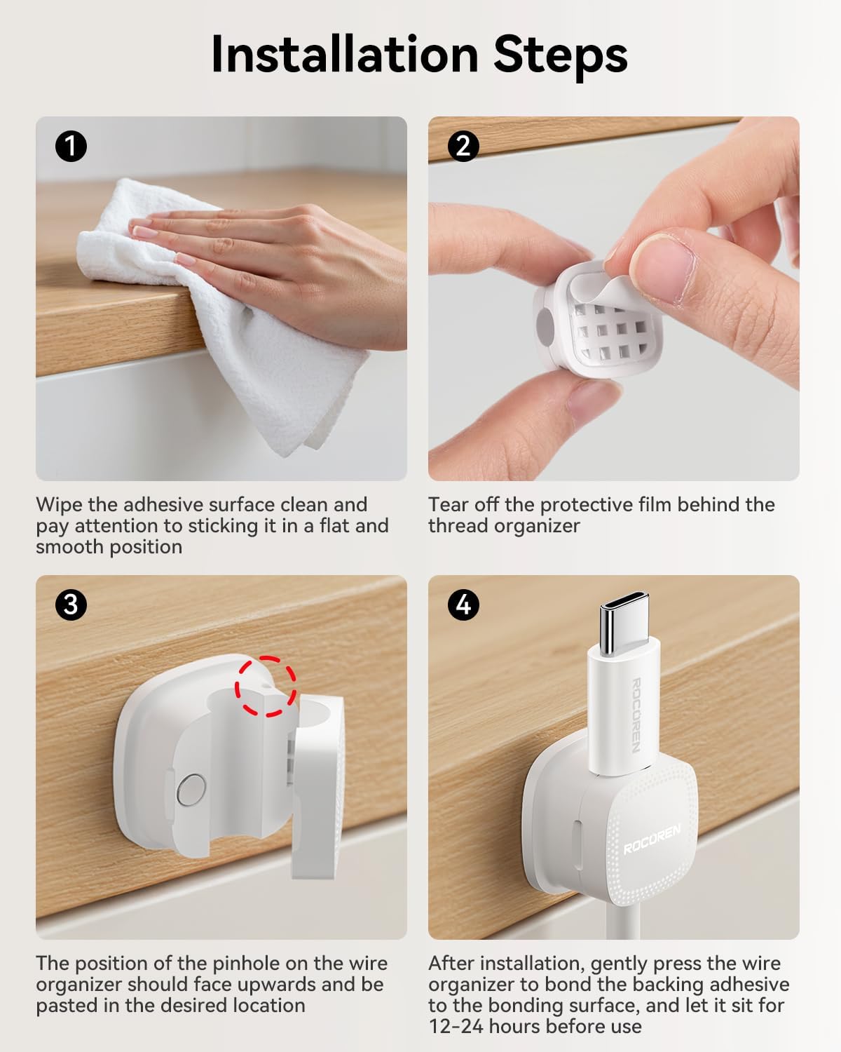 30 Pack Cable Management Cord Organizer,Magnetic Cable Clips-1s Lock,Rocoren Desk Adhesive Cord Cable Clip Wire Holder Keeper for Phone Charger Wire,Nightstand,Car,Office,Desktop Accessory,White