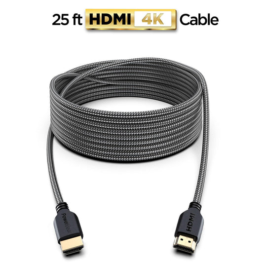 PowerBear 4K HDMI Cable 25 ft [2 Pack] High Speed, Braided Nylon & Gold Connectors, 4K @ 60Hz, Ultra HD, 2K, 1080P, ARC & CL3 Rated | for Laptop, Monitor, PS5, PS4, Xbox One, Fire TV, Apple TV & More