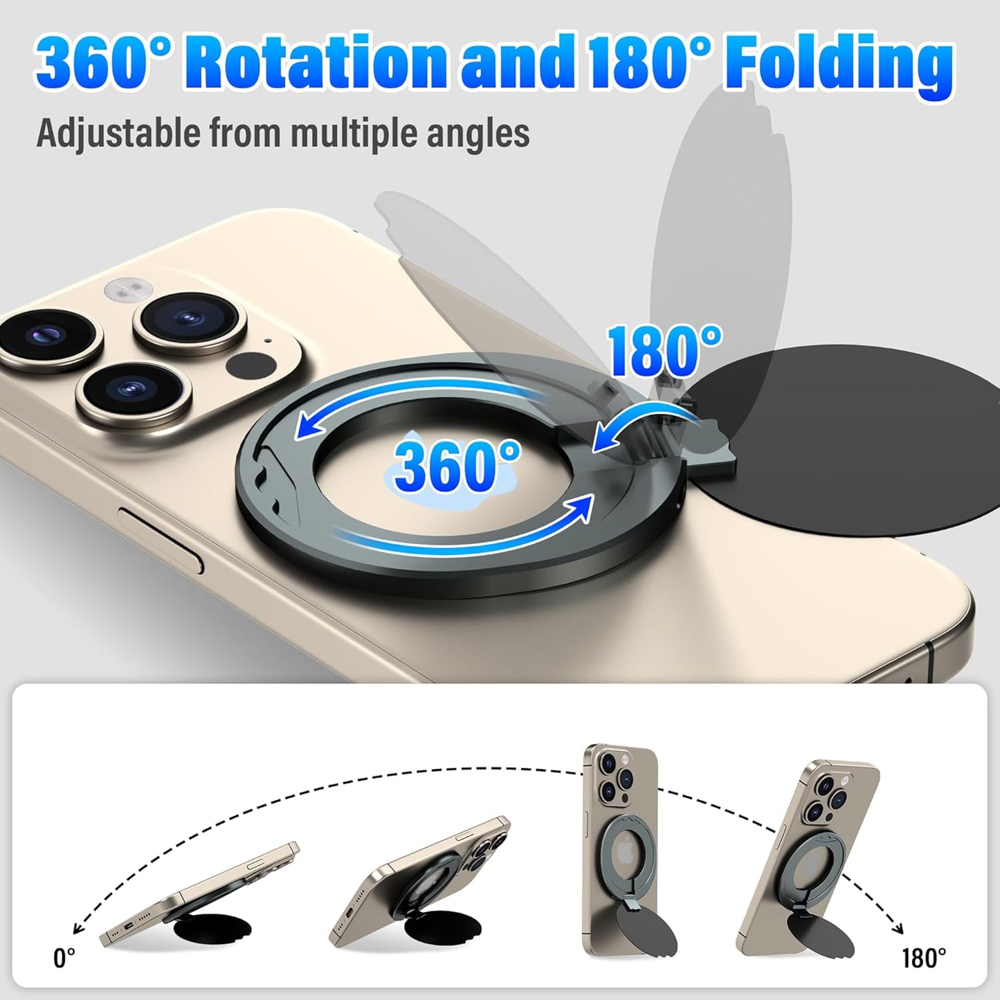 Magnetic Phone Holder for Magic Keyboard, Slim Portable Foldable Magnetic Phone Stand for iPad/Samsung Keyboard Cases, Compatible with Magsafe and Non-Magsafe All Phone (Gray)