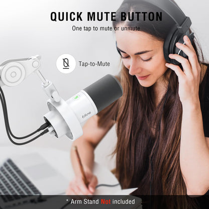 FIFINE Studio XLR Dynamic Microphone, USB PC Podcast Microphone for Streaming Recording, XLR/USB Vocal Mic with Tap-to-Mute, Gain Knob, Headphones Monitoring-Amplitank K688 White