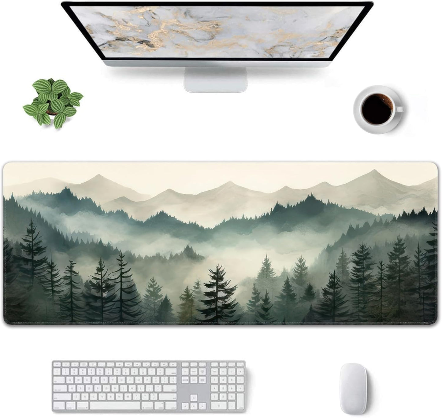 Misty Forest Large Mouse Pad,Gaming Keyboard Desk Pad,Extended Mouse Mat Non-Slip Rubber Base with Stitched Edges for Office Game Home XL 31.5"x11.8"