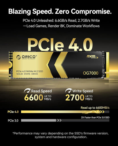 ORICO OG7000 1TB PCIe Gen4 NVMe SSD, Up to 6600MB/s, 8-Channel Controller, Graphene Thermal Solution, Ideal for 4K Video Editing, 3D Rendering, Content Creation, Compatible with PS5 and PC