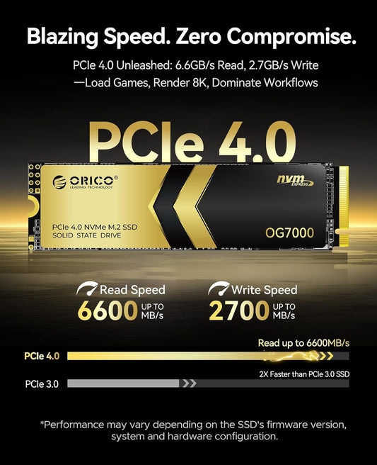 ORICO OG7000 1TB PCIe Gen4 NVMe SSD, Up to 6600MB/s, 8-Channel Controller, Graphene Thermal Solution, Ideal for 4K Video Editing, 3D Rendering, Content Creation, Compatible with PS5 and PC