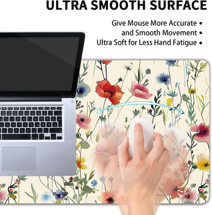 Wild Flowers Large Mouse Pad,Gaming Keyboard Desk Pad,Extended Mouse Mat Non-Slip Rubber Base with Stitched Edges for Office Game Home XXL 35.4"x15.7"