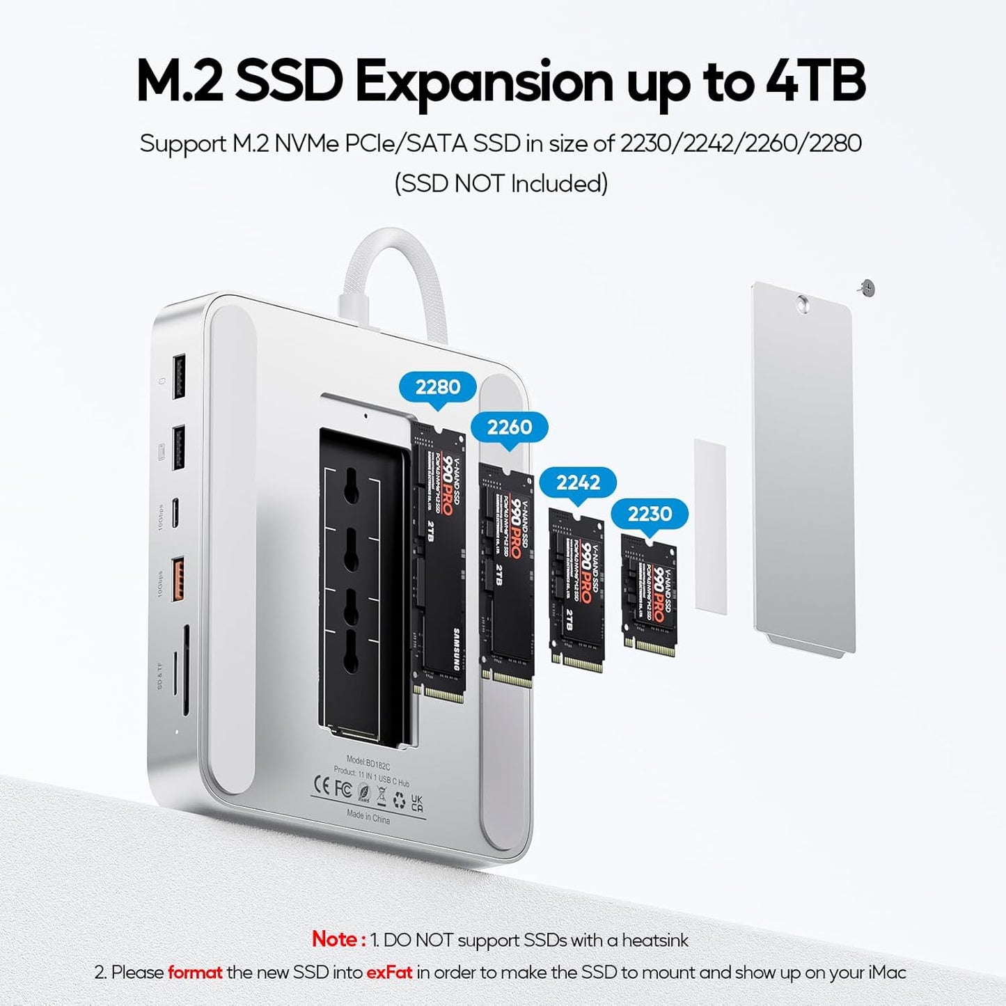 Upgraded 11 in 1 USB C Hub for iMac 24 inch USB Hub 2021 2023 2024 Support M.2 SSD (NOT Included), iMac Hub M1 M3 M4 Accessories, 4K HDMI, 2.5G Ethernet, 5 USB A/C Max 10Gbps, SD/TF - Silver