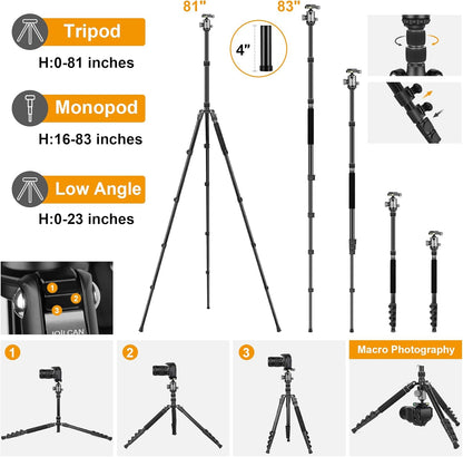 JOILCAN Tripod for Camera, 81" Aluminum Camera Tripod Monopod, Heavy Duty Travel Tripods for Spotting Scope Binoculars Laser Level, Payload 35Lb