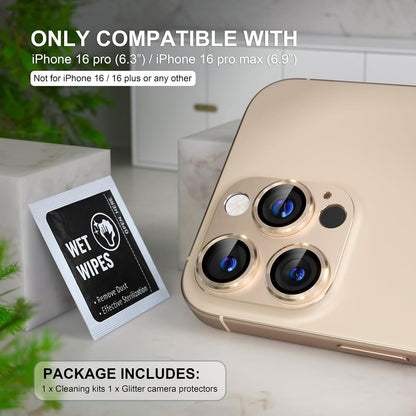 Choiche Compatible for iPhone 16 Pro/iPhone 16 Pro Max Camera Lens Protector, Bling Camera Cover with 9H Tempered Glass Lens Screen Protector Metal Ring Decoration Accessories (Titanium Desert)