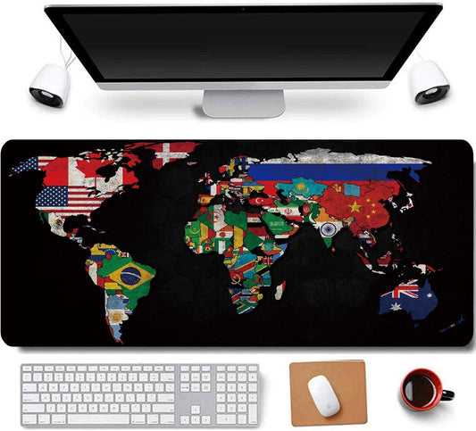 RTGGSEL 31.5x11.8 Inch Non-Slip Long Extended Large Gaming Mouse Pad with Stitched Edges XL Laptops Keyboard Mouse Mat(Black World Flag Map)