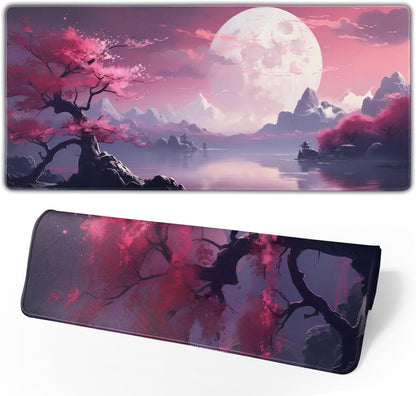 Watercolor Japanese Large Gaming Mouse Pad,Japanese Mouse Pad 31.5 x 11.8 in Mat Desk Pad,Large Desk Mat,Extended Keyboard Mousepad with Non-Slip Base and Stitched Edge for Desk Home Office
