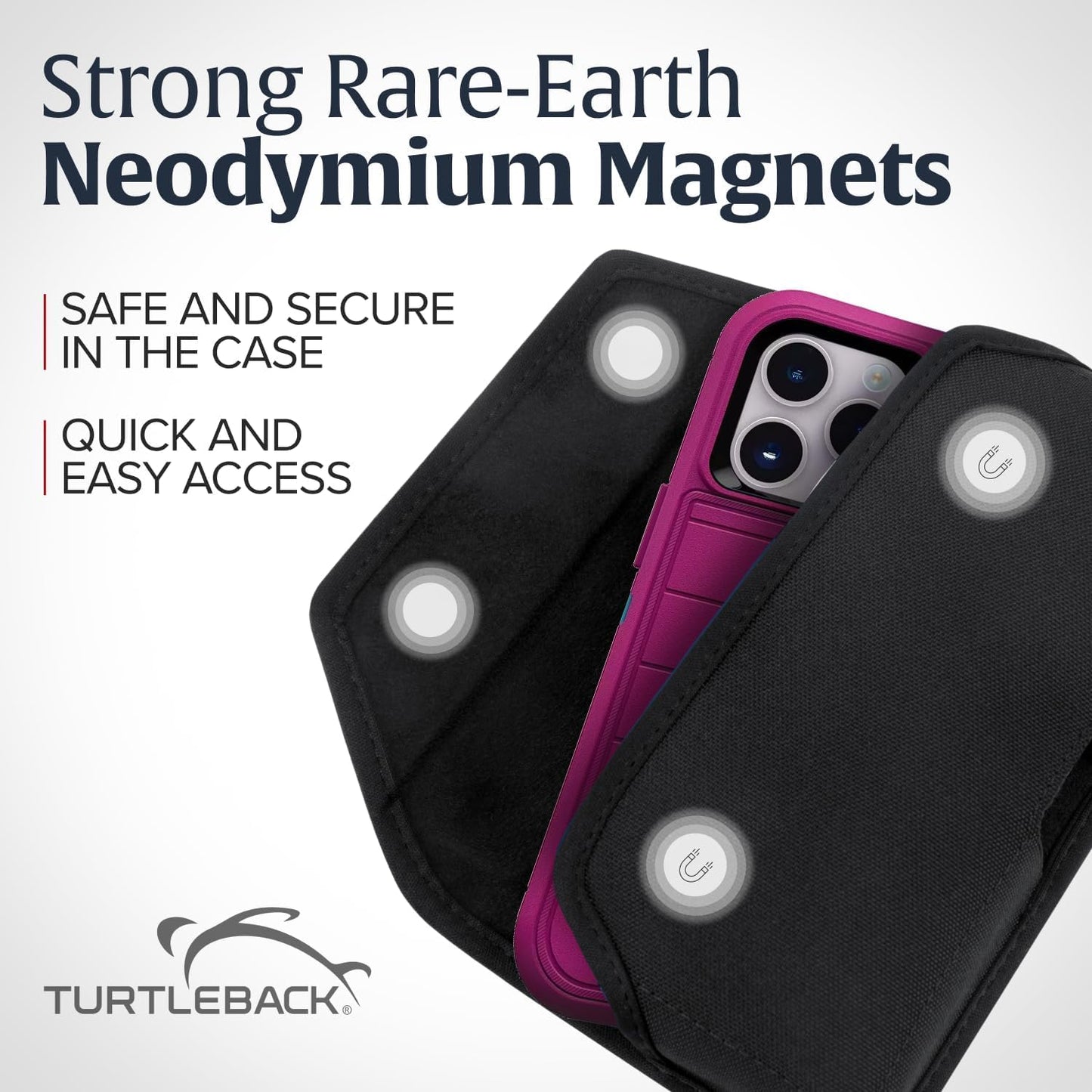 Turtleback Belt Clip for iPhone 16 Pro Max, 15 Pro Max, 14 Pro Max -Large- Fits w/Defender Bulky Style Cases, Premium Black Nylon, Horizontal Belt Holder, Magnetic Closure HD Rotating Belt Clip