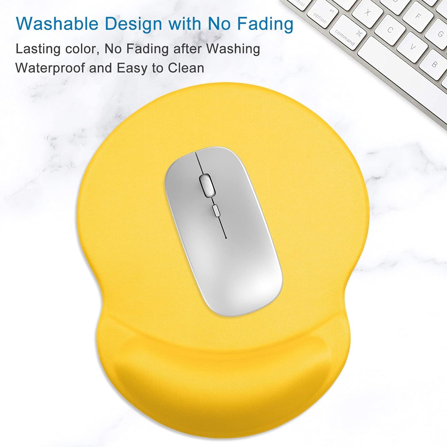 ITNRSIIET Ergonomic Mouse Pad with Gel Wrist Support Small Wrist Rest Smooth Surface Non-Slip PU Base Comfortable Office Supplies Pain Relief, 8.7 x 7.2 inches, Apricot Yellow