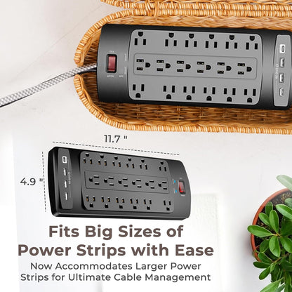 Cable Management Box, Handmade Rattan Cable Organizer, 2 Open Slots Cords Hider Box, Under Desk Cord Organizer for Computer Router USB Hub & Power Strip, Patent Pending, 15.9" x 6.5" x 6.5", Natural