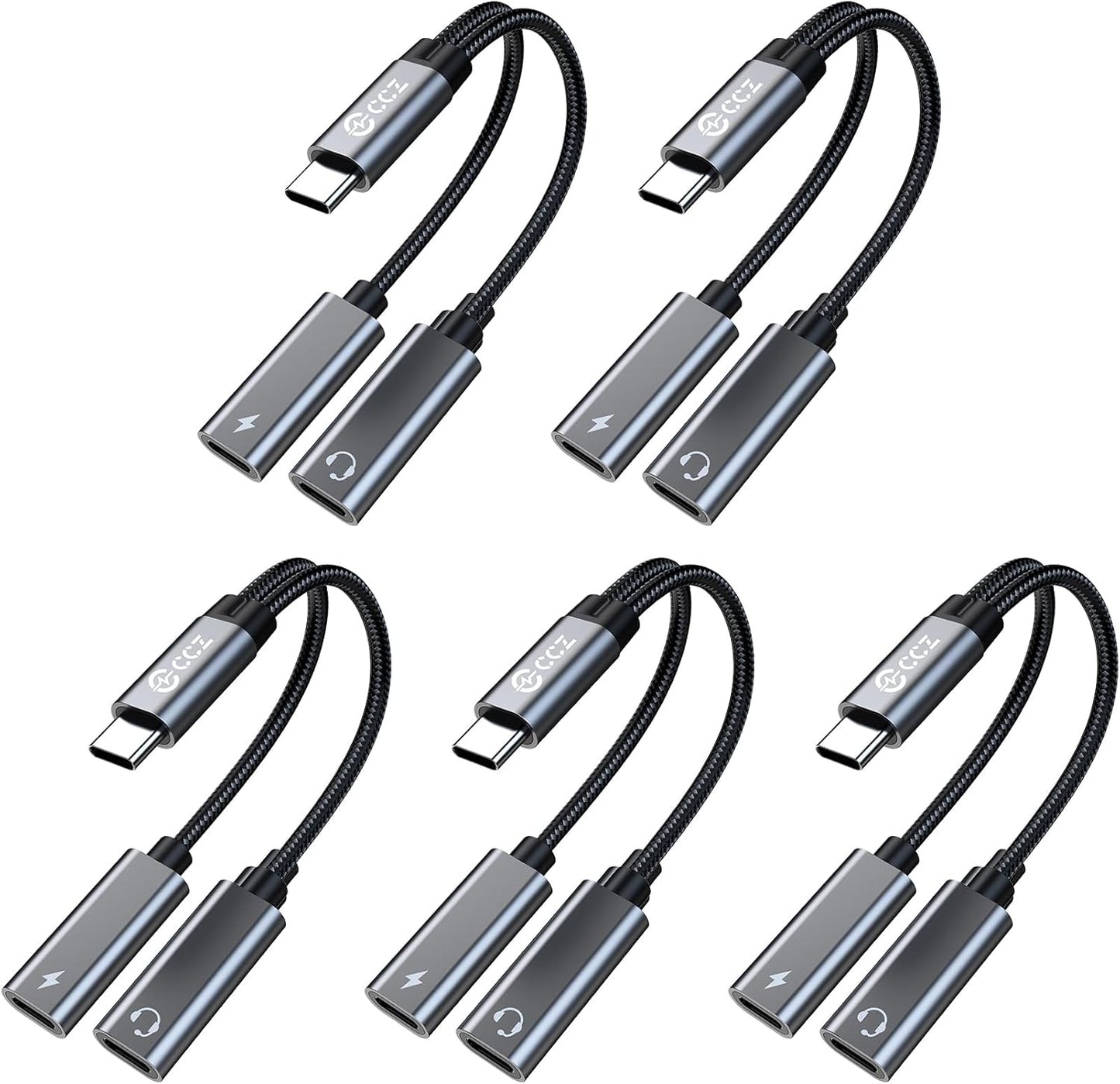 5PCS USB C Headphone Splitter,CCZ CA01 USB C to Type C Headphone Jack and Charger Adapter, 1 in 2 out Dongle Hi-Res DAC Audio Cable with PD 60W Fast Charging for Samsung Galaxy S25 S24 S23 (USBC-USBC)